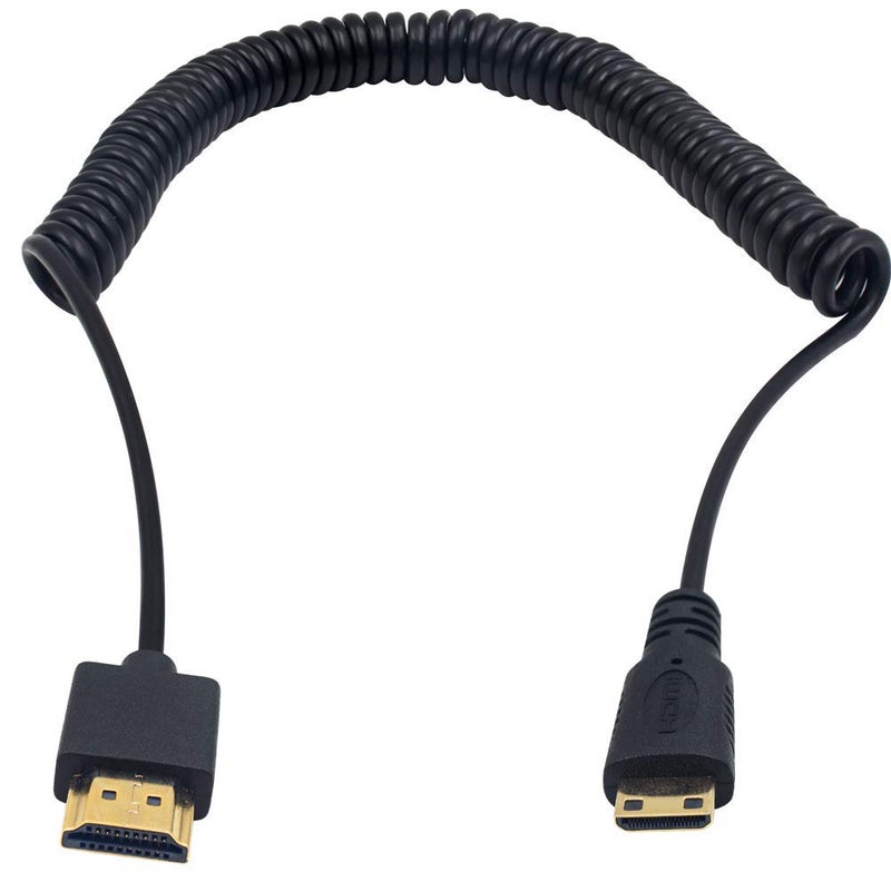 Duttek Ultra-Thin Mini HDMI to HDMI Cable, 8FT/2.5M, Coiled, HDMI to Mini HDMI Coiled Cable Support 4K Ultra HD, 1080p, 3D,for Projector, Monitor, Camcorder - Image 1